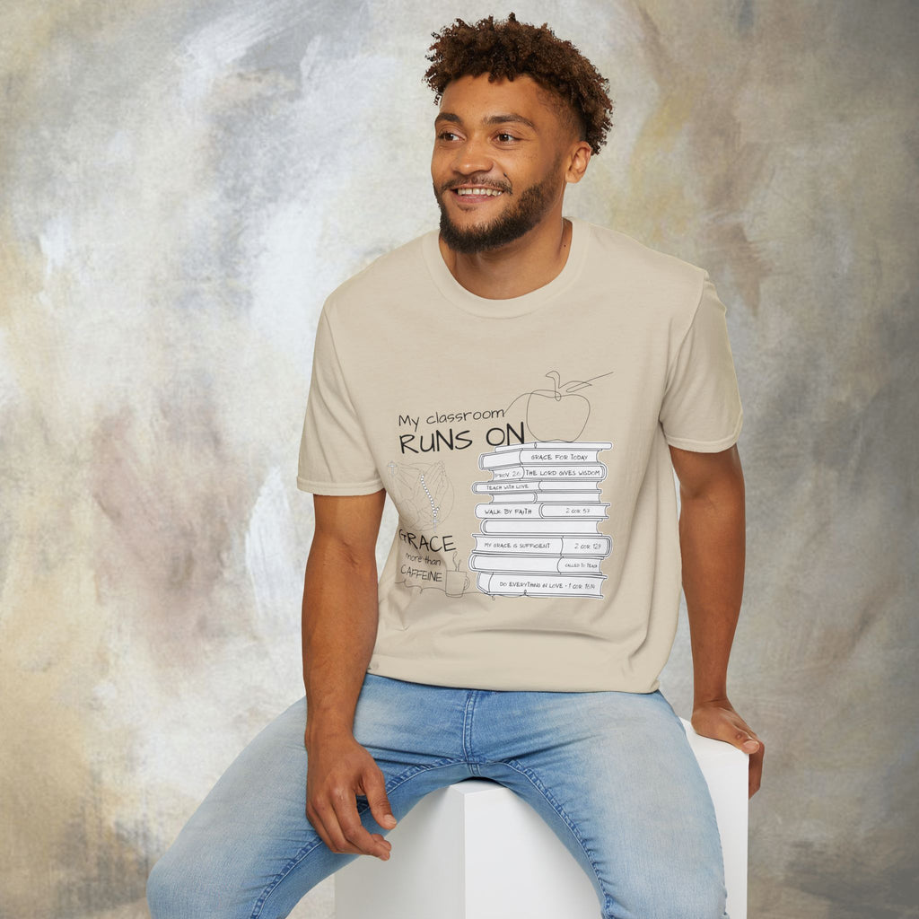 Teacher T-Shirt — “My Classroom Runs On Grace, Love & Prayer” Graphic Tee