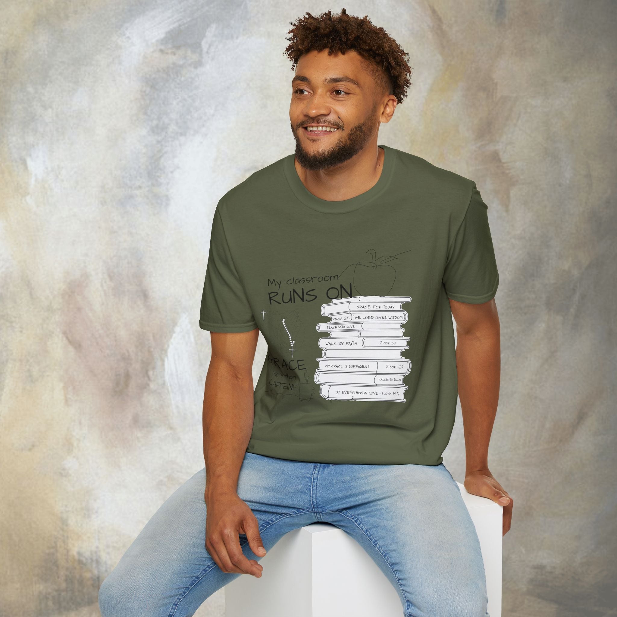 Teacher T-Shirt — “My Classroom Runs On Grace, Love & Prayer” Graphic Tee