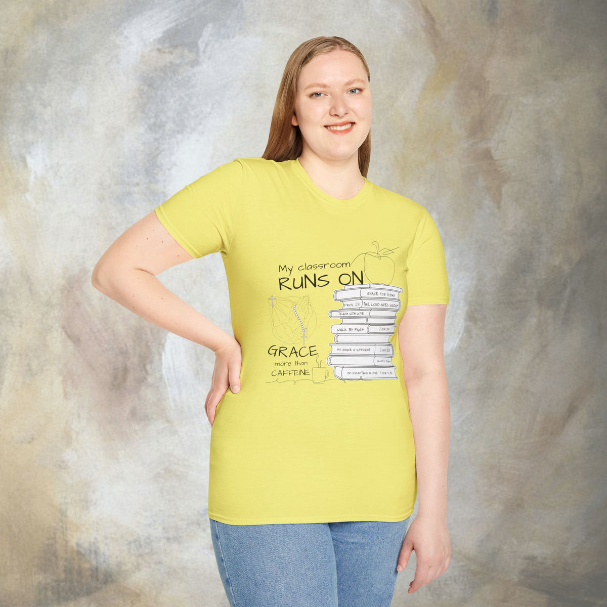 Teacher T-Shirt — “My Classroom Runs On Grace, Love & Prayer” Graphic Tee