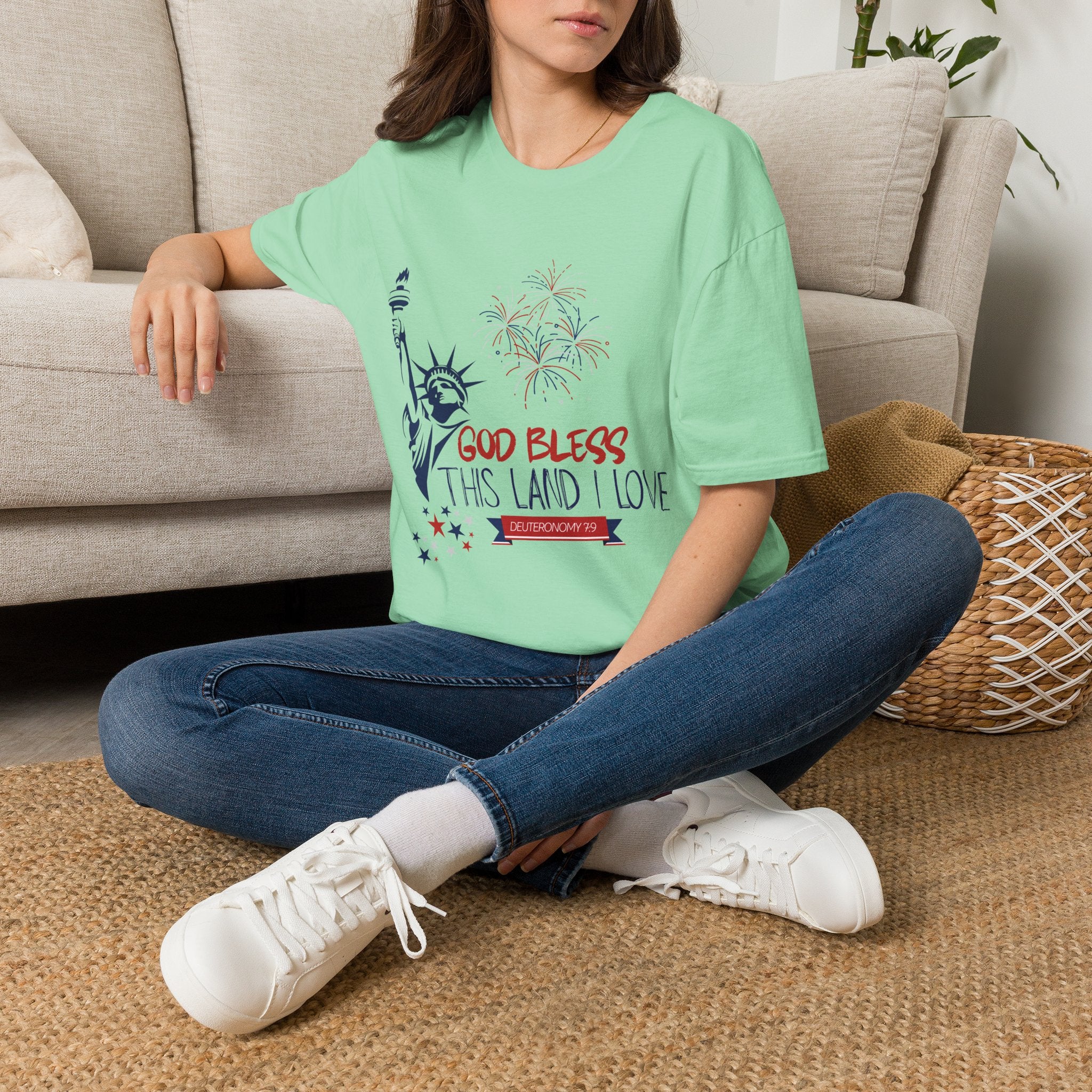 God Bless This Land I Love T-Shirt | Statue of Liberty, Fireworks, Patriotic