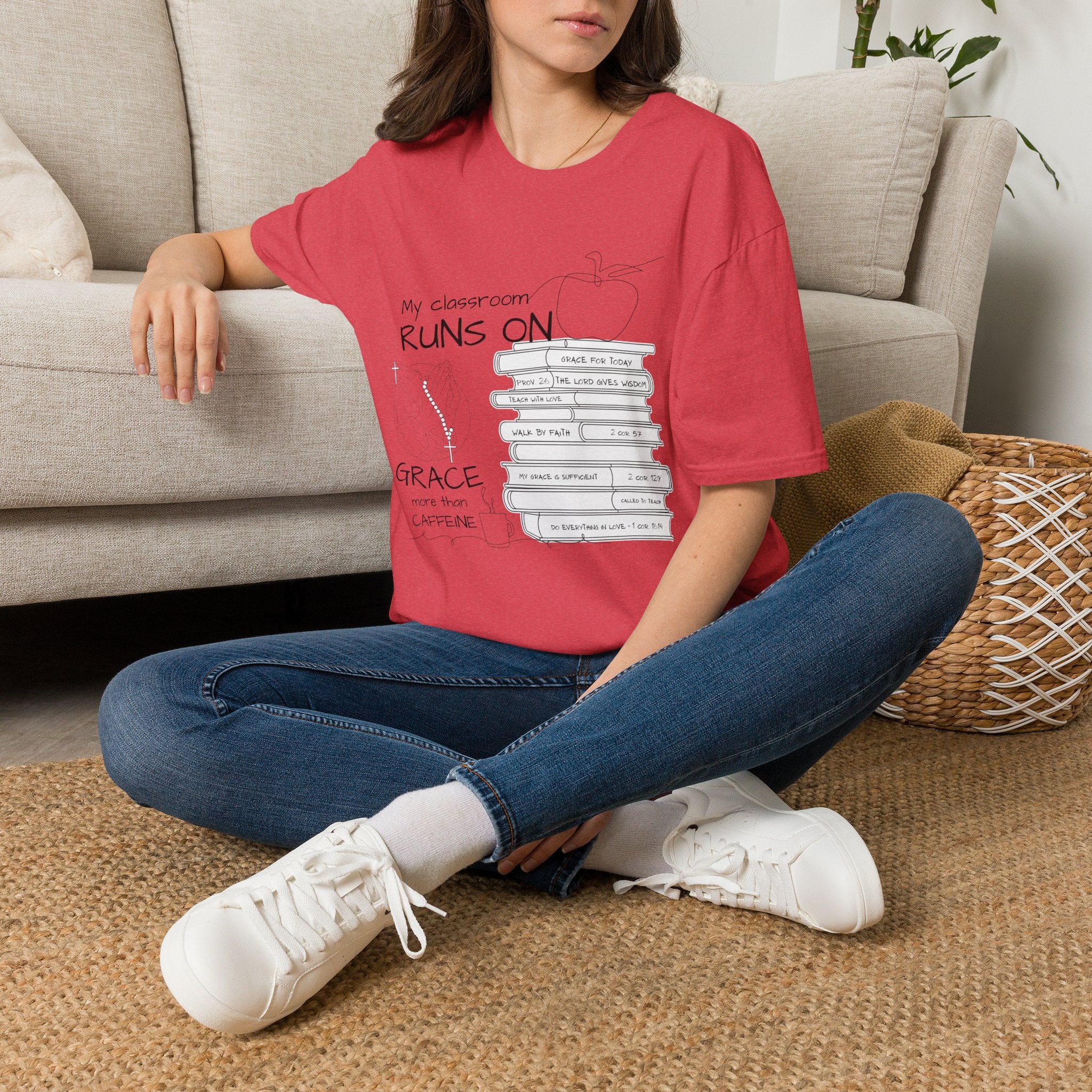Teacher T-Shirt — “My Classroom Runs On Grace, Love & Prayer” Graphic Tee
