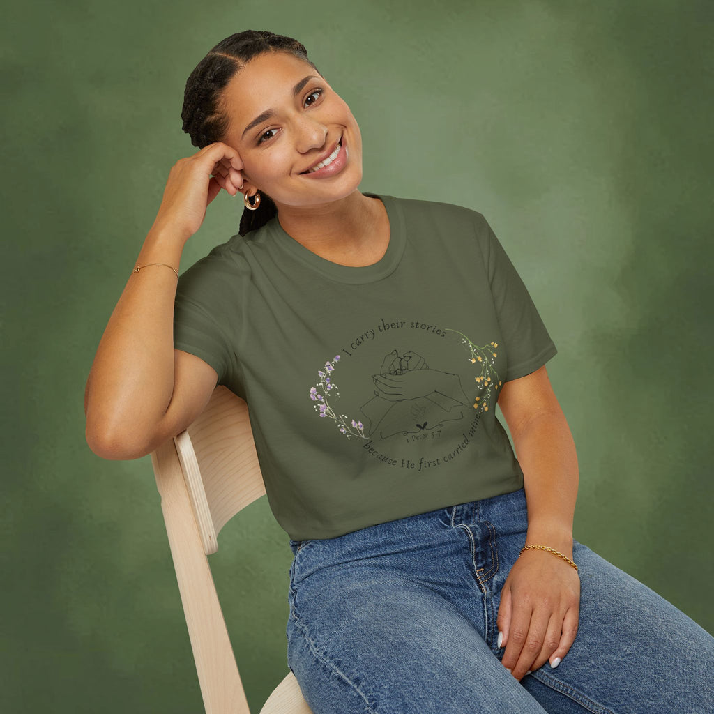 I Carry Their Stories Because He First Carried Mine T-shirt