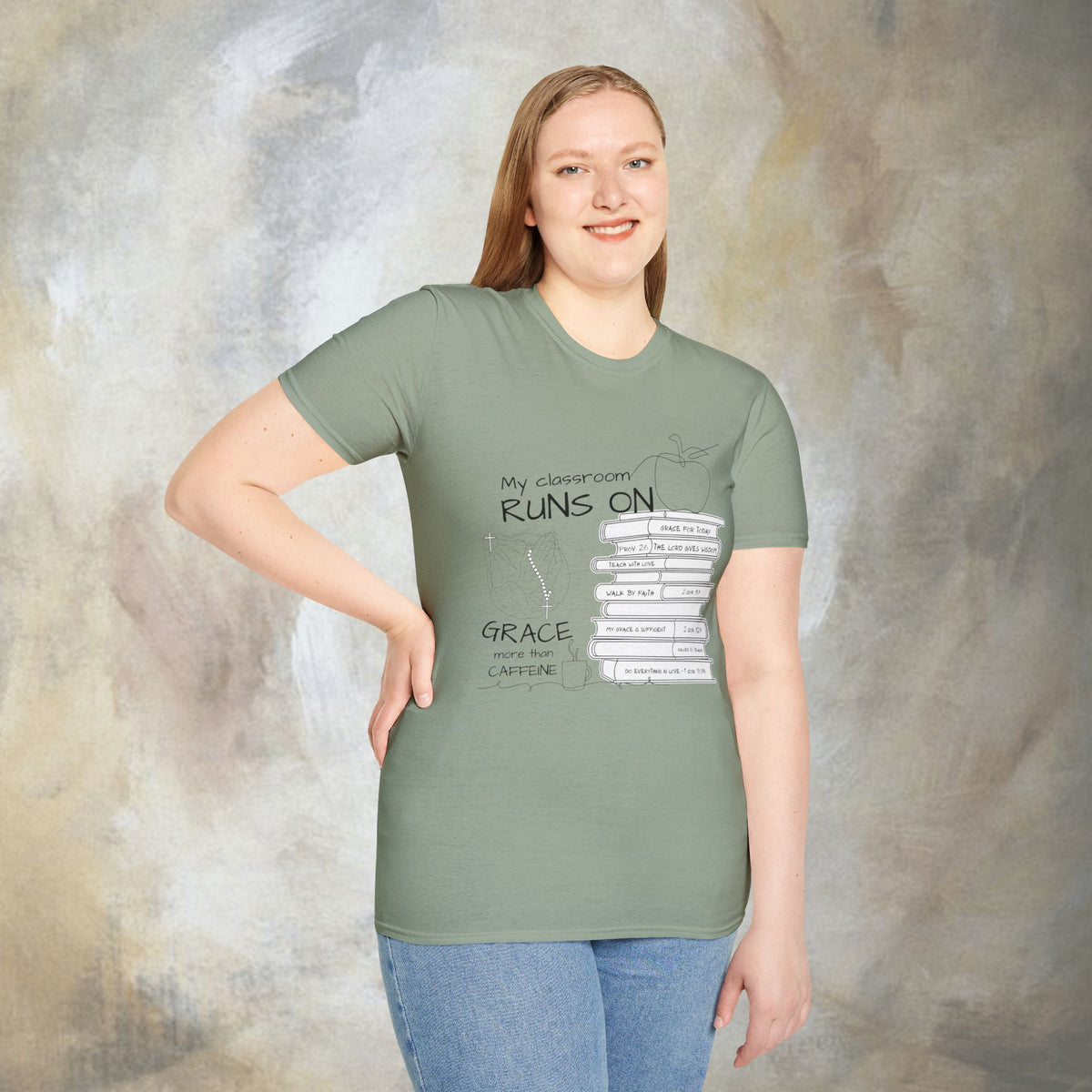 Teacher T-Shirt — “My Classroom Runs On Grace, Love & Prayer” Graphic Tee