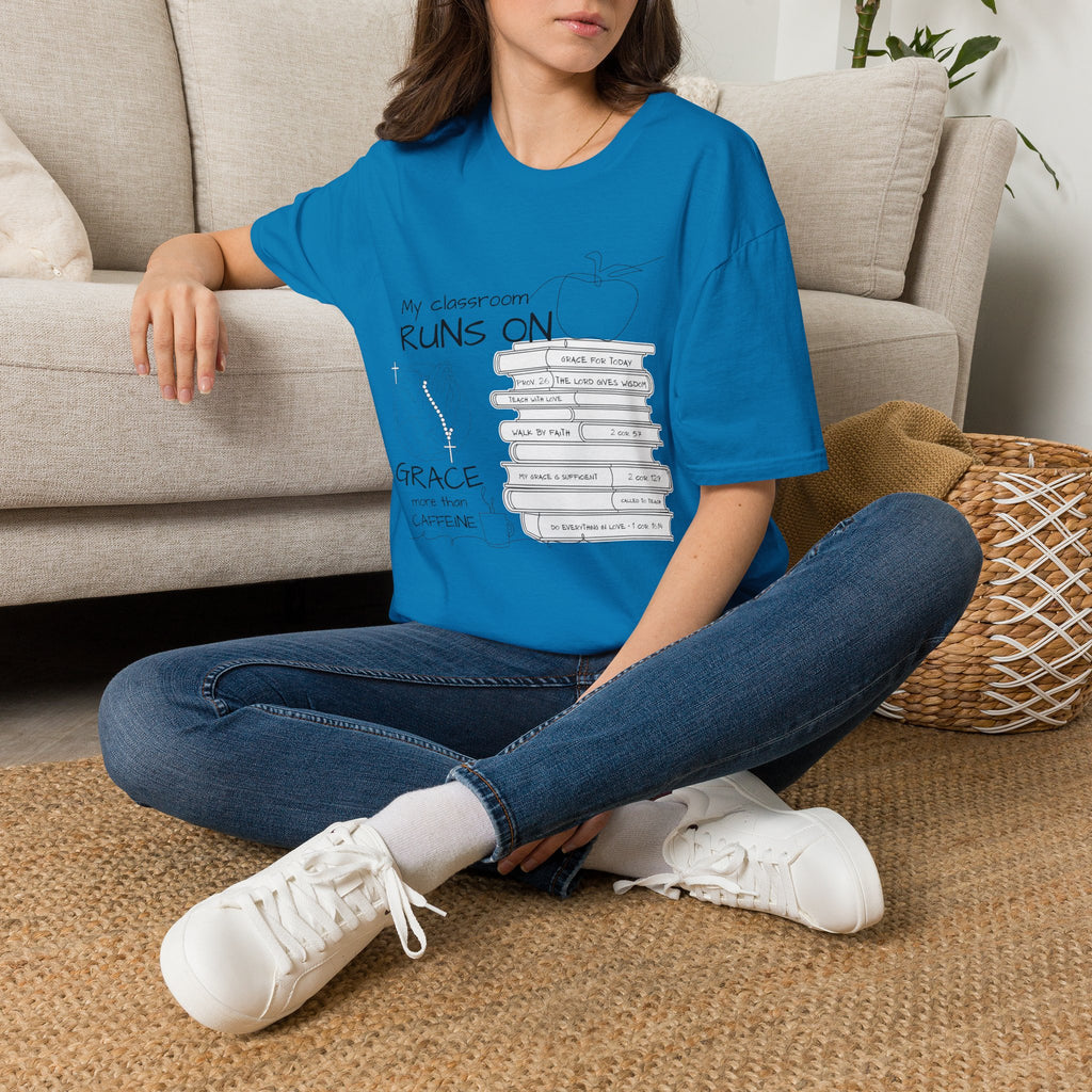 Teacher T-Shirt — “My Classroom Runs On Grace, Love & Prayer” Graphic Tee