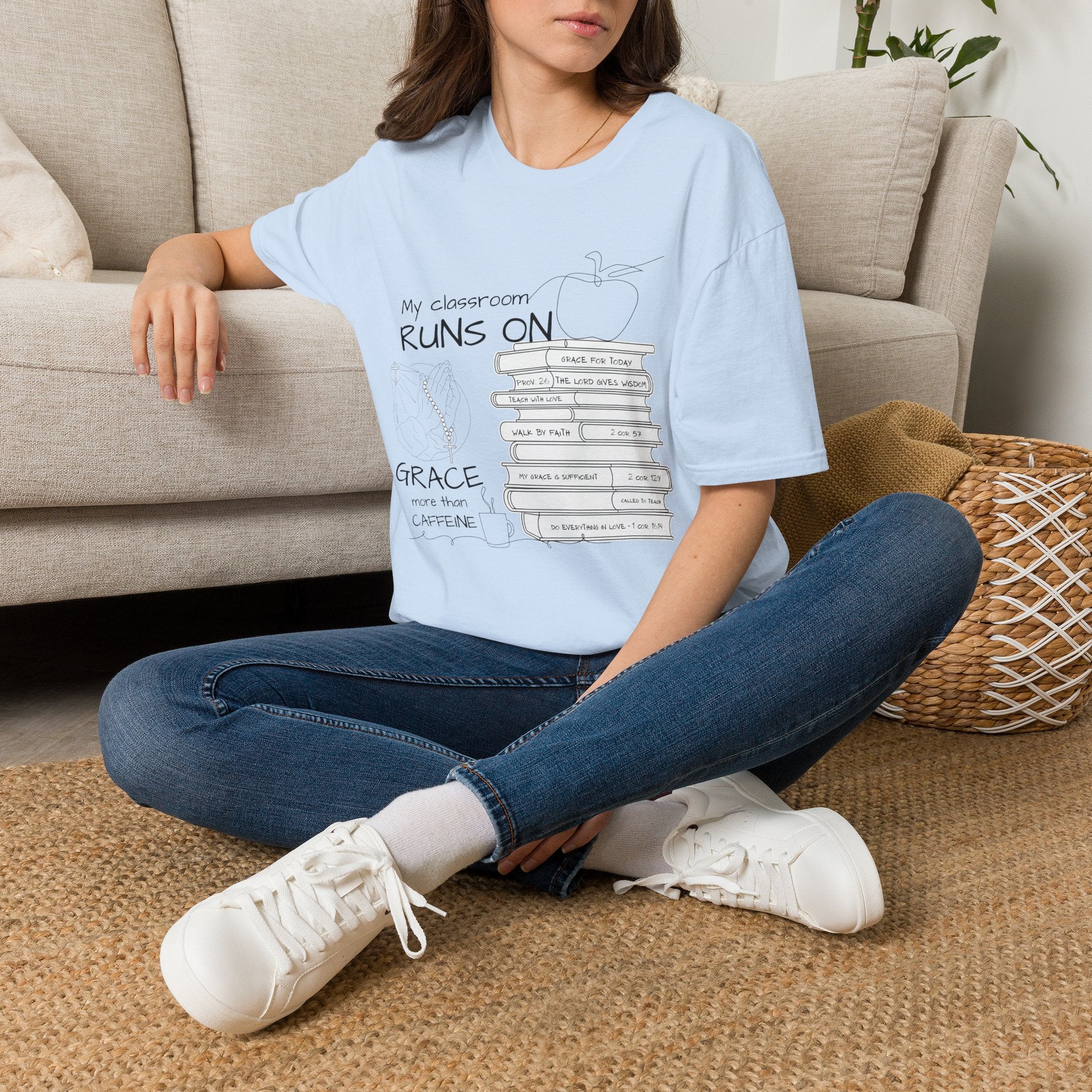 Teacher T-Shirt — “My Classroom Runs On Grace, Love & Prayer” Graphic Tee