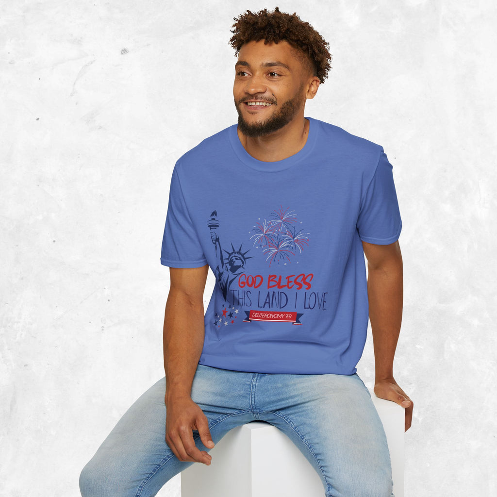 God Bless This Land I Love T-Shirt | Statue of Liberty, Fireworks, Patriotic