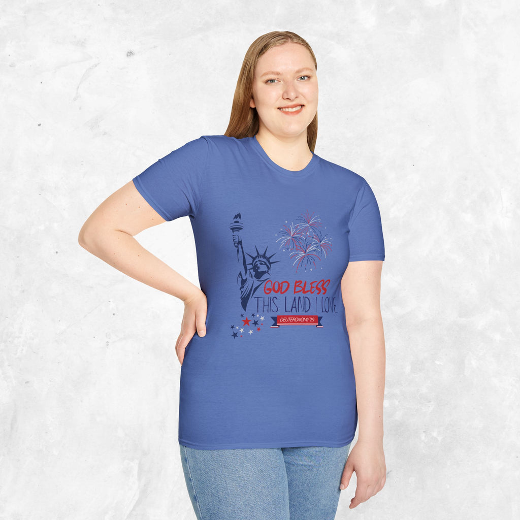 God Bless This Land I Love T-Shirt | Statue of Liberty, Fireworks, Patriotic