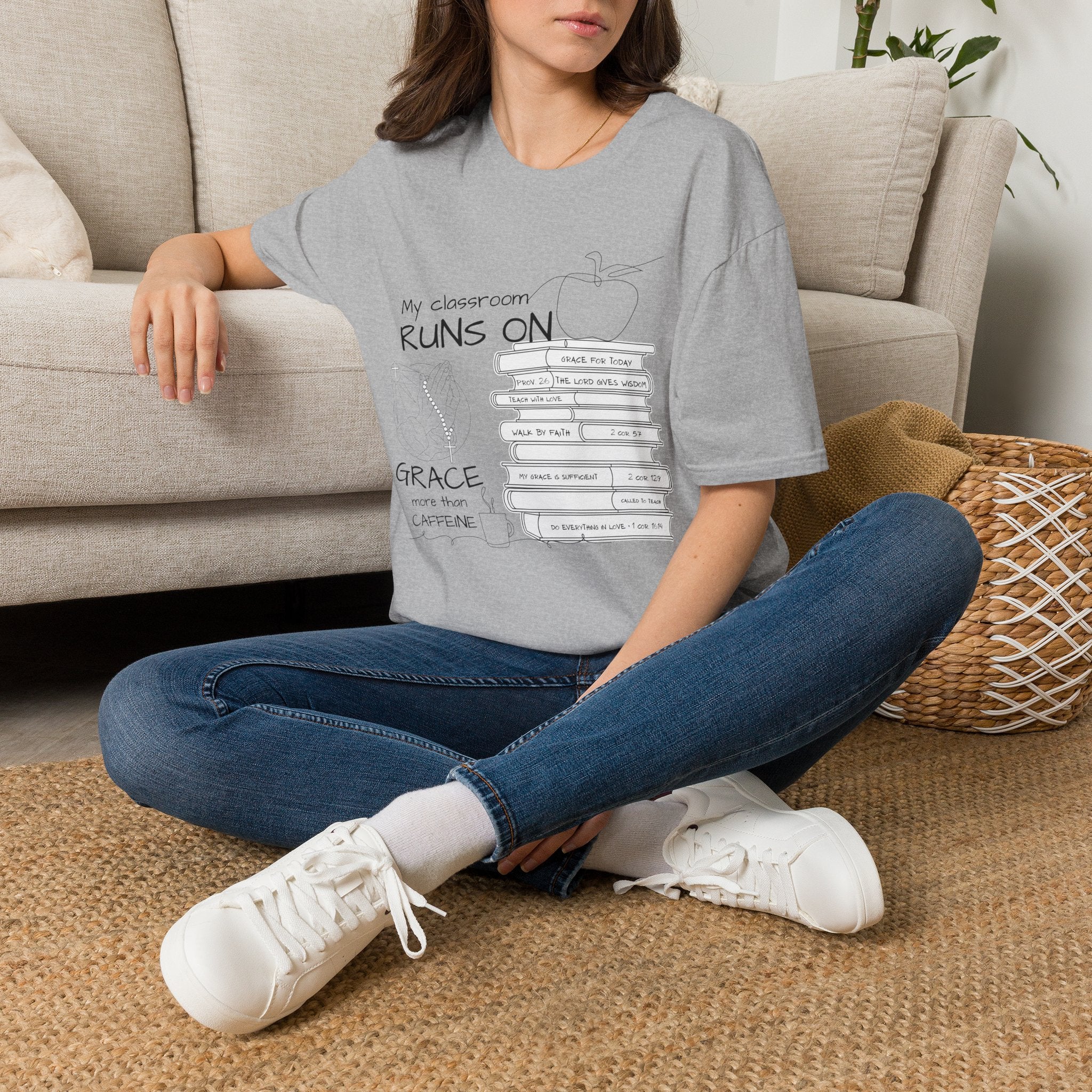 Teacher T-Shirt — “My Classroom Runs On Grace, Love & Prayer” Graphic Tee