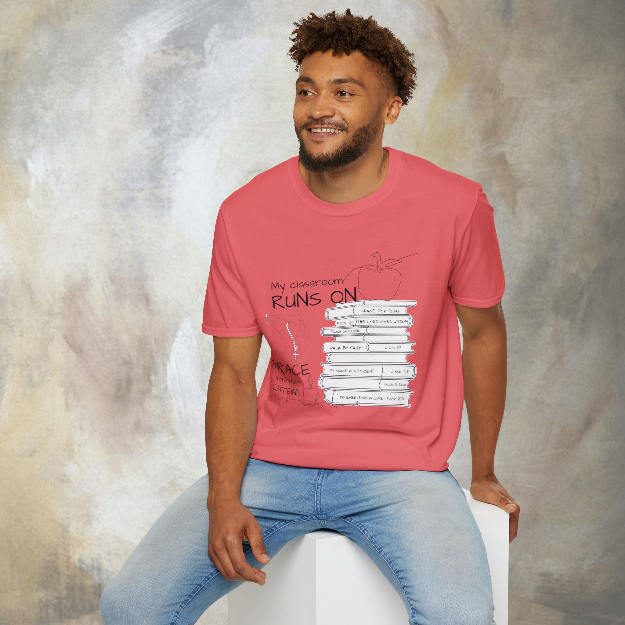 Teacher T-Shirt — “My Classroom Runs On Grace, Love & Prayer” Graphic Tee