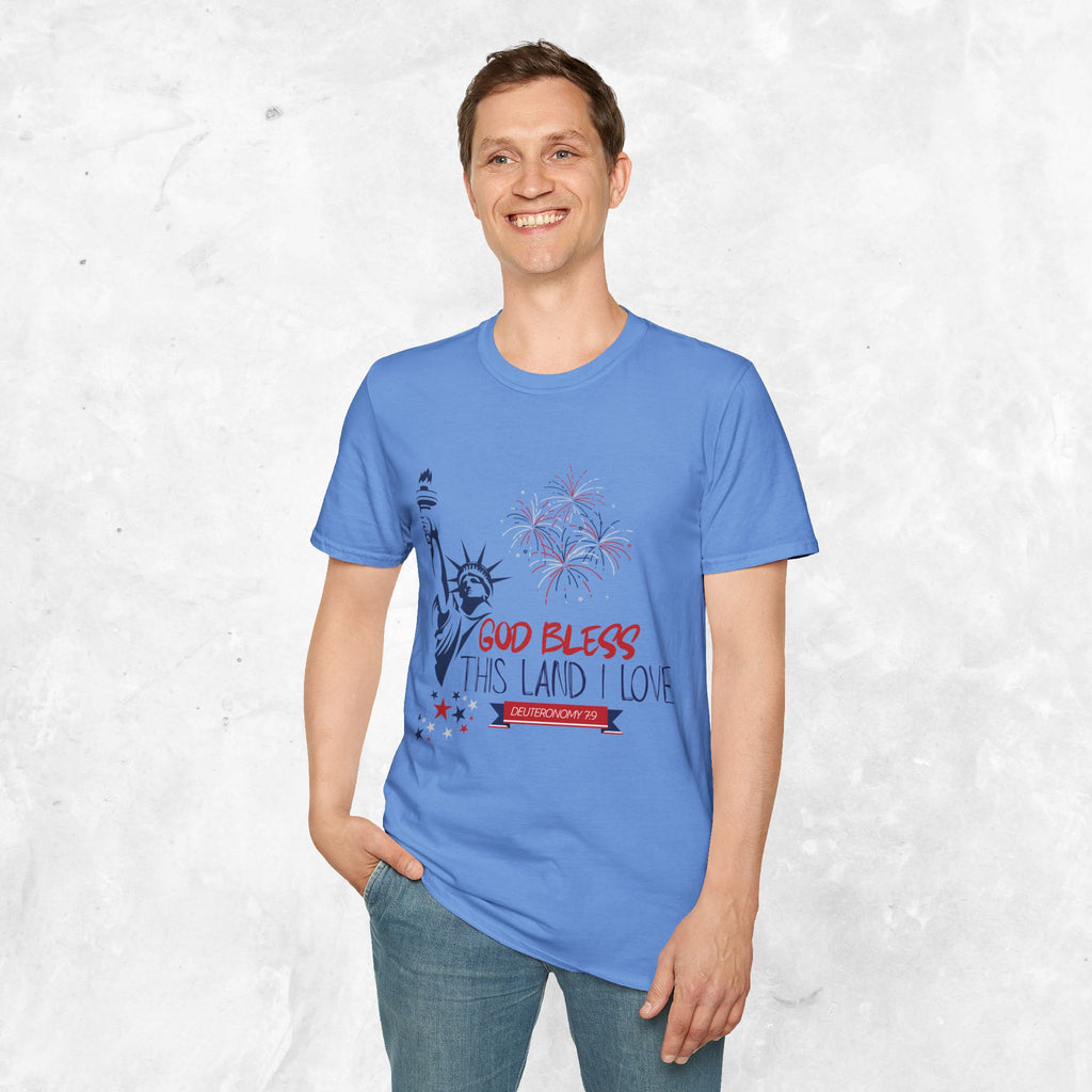 God Bless This Land I Love T-Shirt | Statue of Liberty, Fireworks, Patriotic