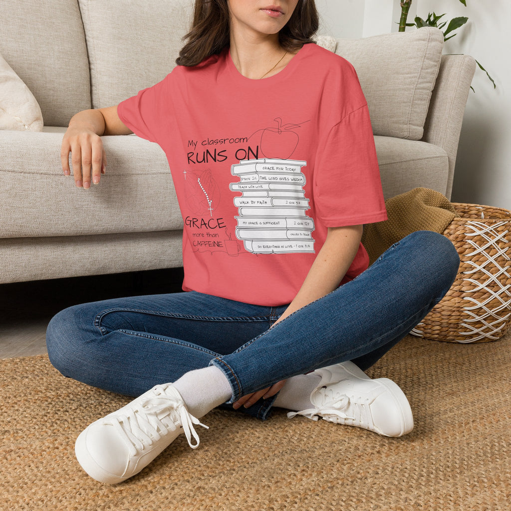 Teacher T-Shirt — “My Classroom Runs On Grace, Love & Prayer” Graphic Tee