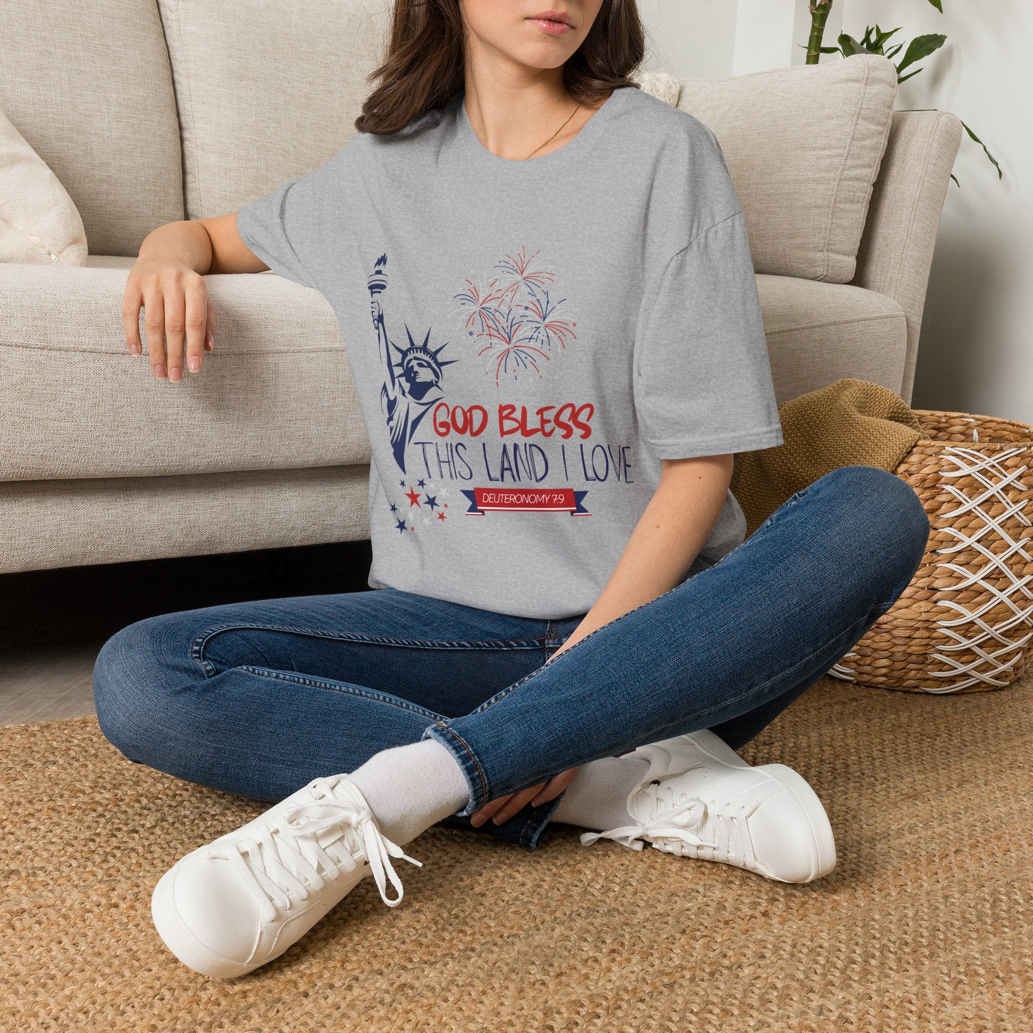 God Bless This Land I Love T-Shirt | Statue of Liberty, Fireworks, Patriotic