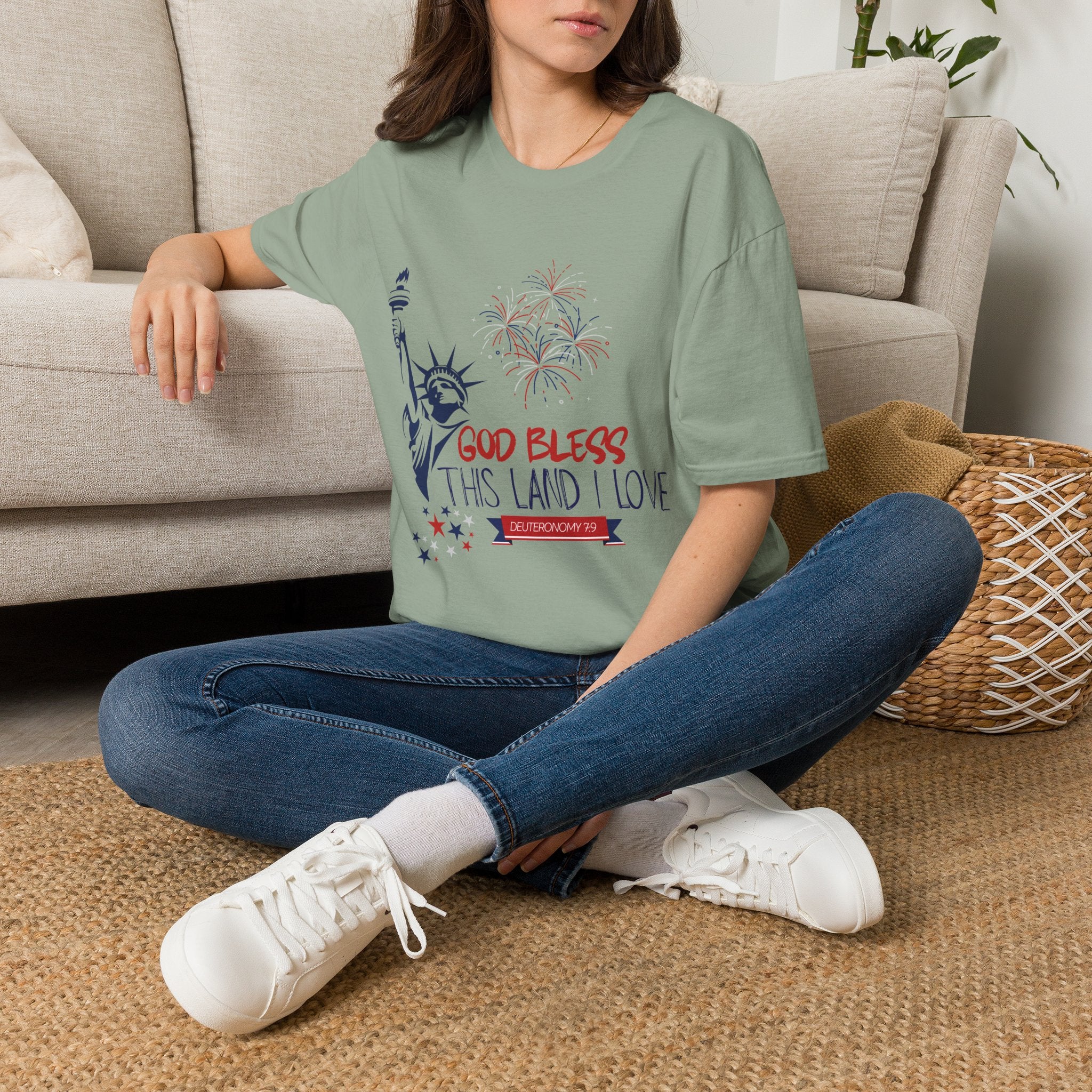 God Bless This Land I Love T-Shirt | Statue of Liberty, Fireworks, Patriotic
