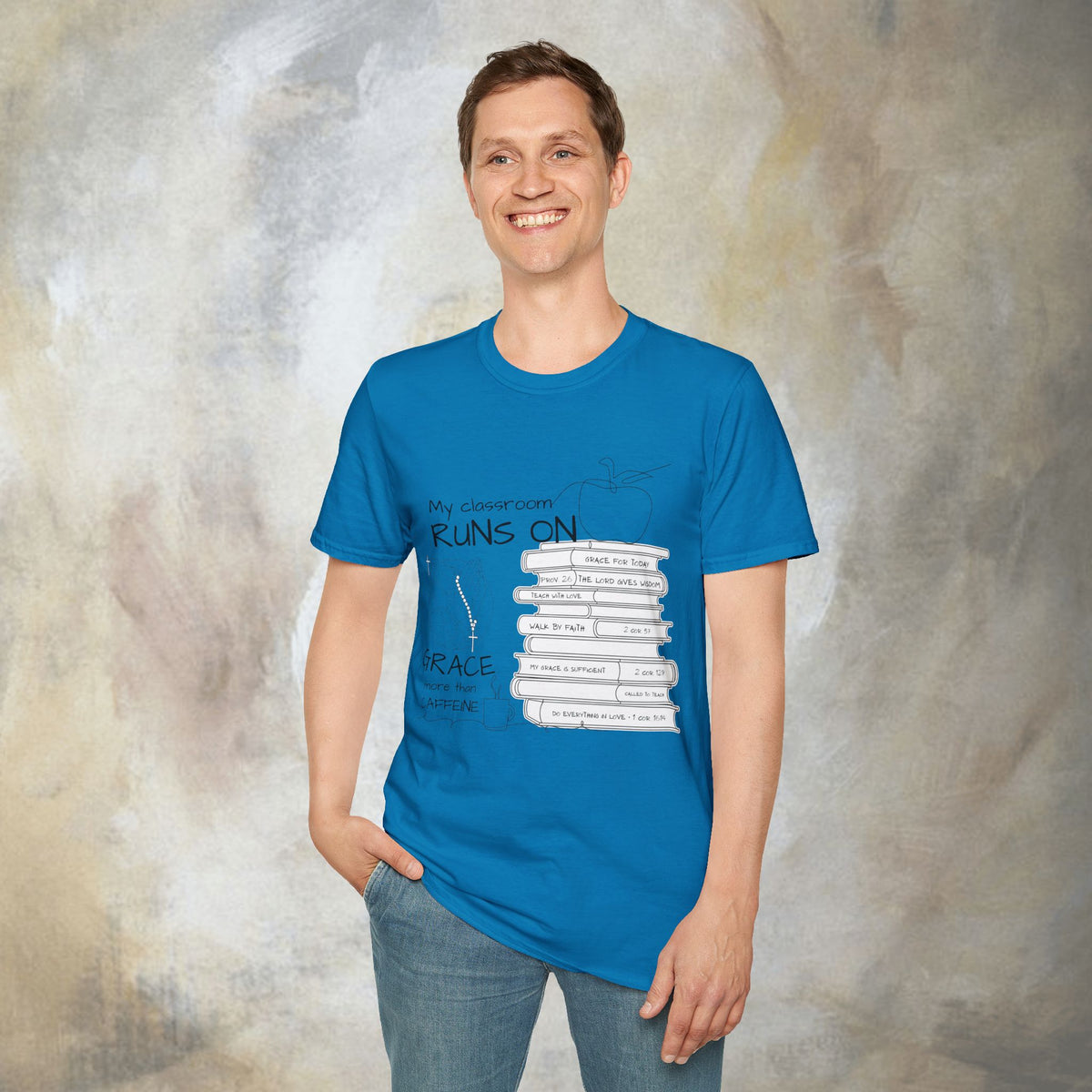 Teacher T-Shirt — “My Classroom Runs On Grace, Love & Prayer” Graphic Tee
