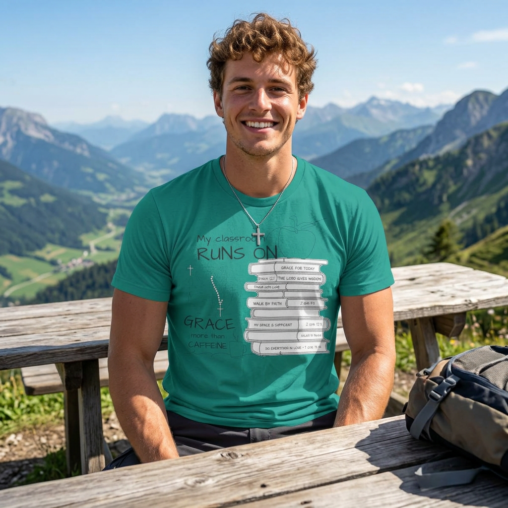 Teacher T-Shirt — “My Classroom Runs On Grace, Love & Prayer” Graphic Tee