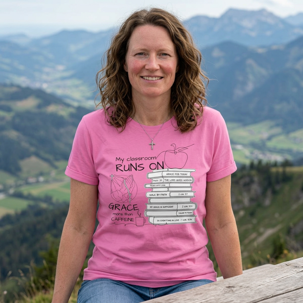 Teacher T-Shirt — “My Classroom Runs On Grace, Love & Prayer” Graphic Tee