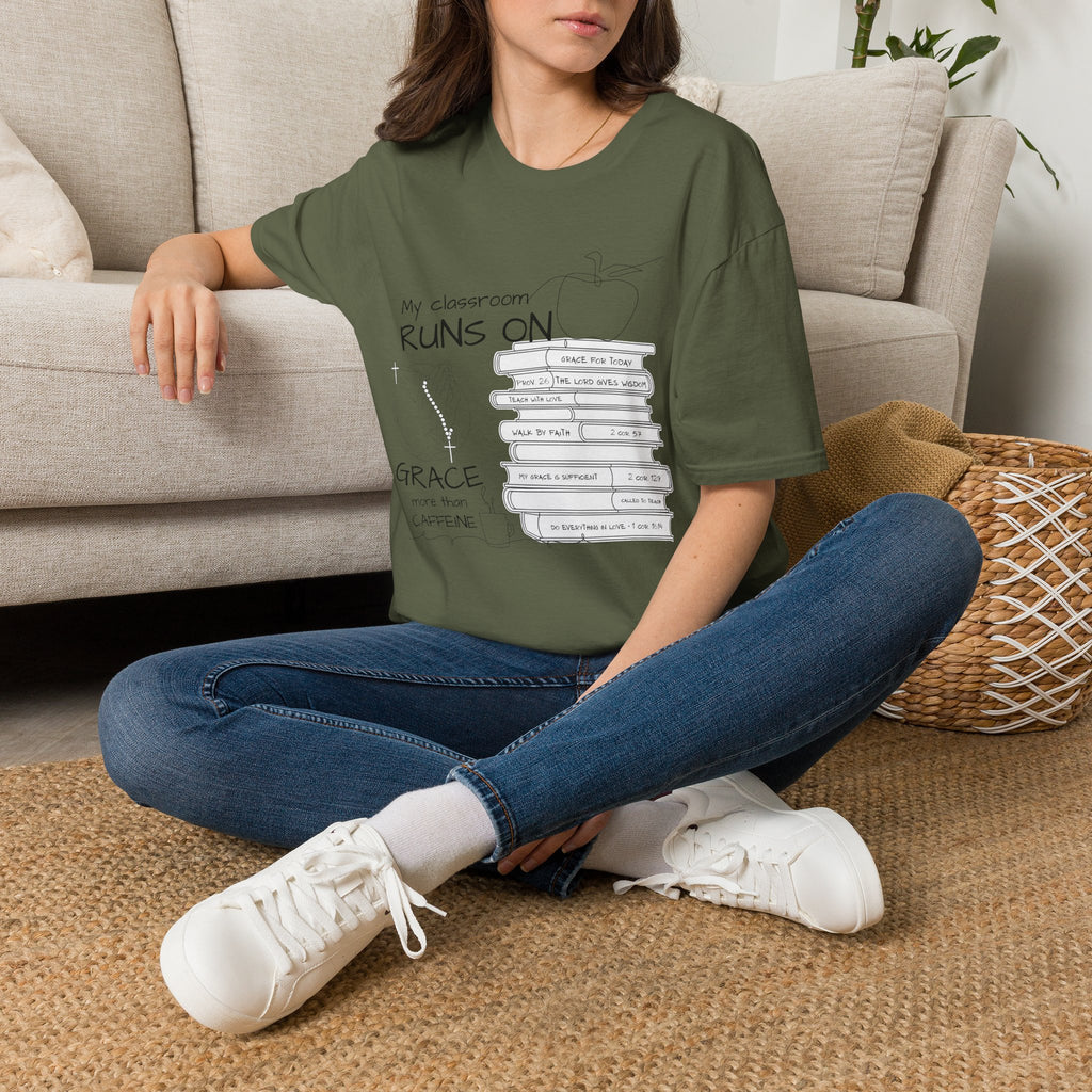 Teacher T-Shirt — “My Classroom Runs On Grace, Love & Prayer” Graphic Tee