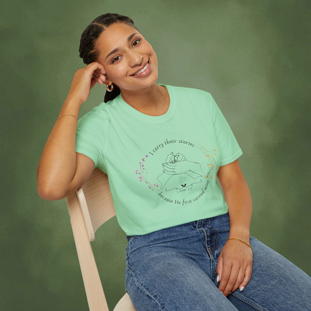 I Carry Their Stories Because He First Carried Mine T-shirt