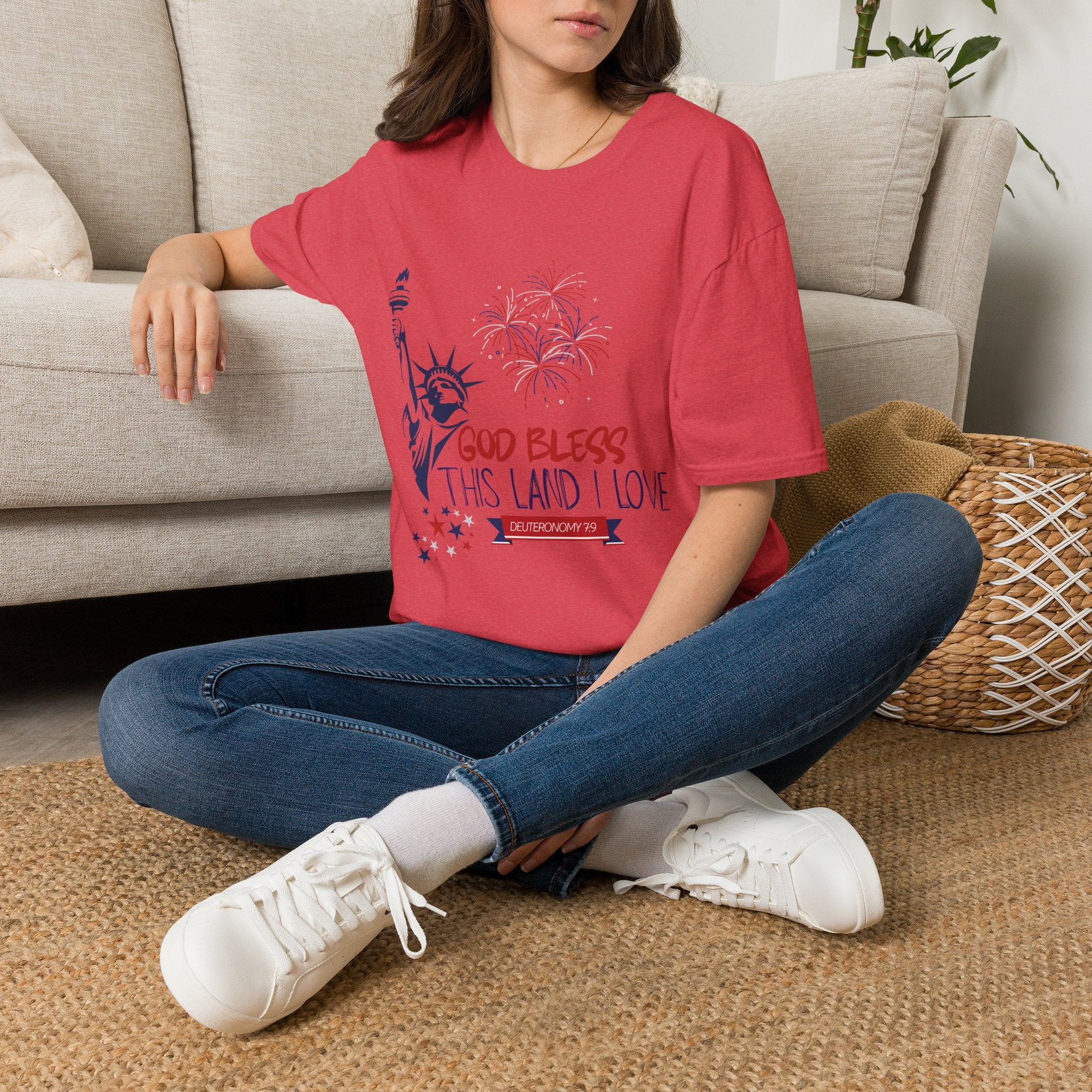 God Bless This Land I Love T-Shirt | Statue of Liberty, Fireworks, Patriotic