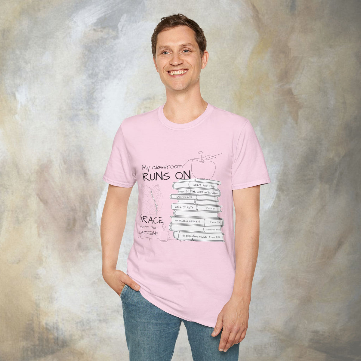 Teacher T-Shirt — “My Classroom Runs On Grace, Love & Prayer” Graphic Tee
