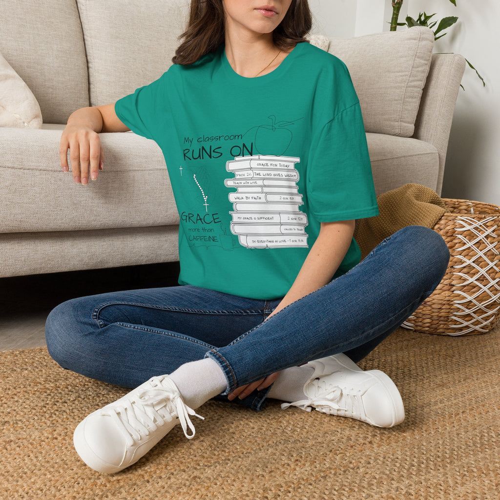 Teacher T-Shirt — “My Classroom Runs On Grace, Love & Prayer” Graphic Tee