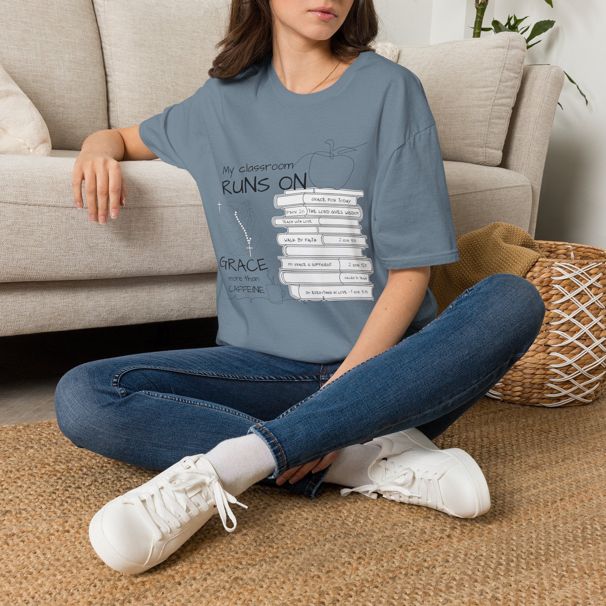 Teacher T-Shirt — “My Classroom Runs On Grace, Love & Prayer” Graphic Tee