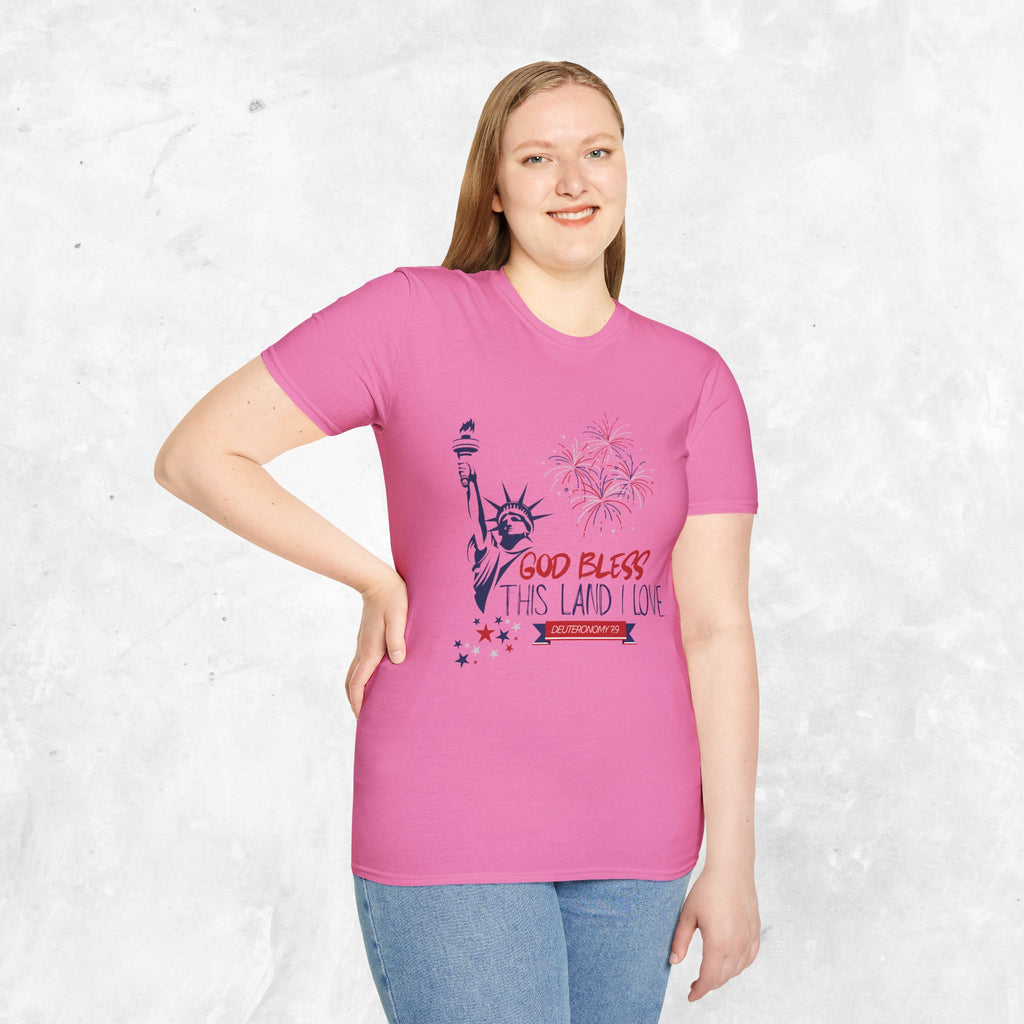 God Bless This Land I Love T-Shirt | Statue of Liberty, Fireworks, Patriotic