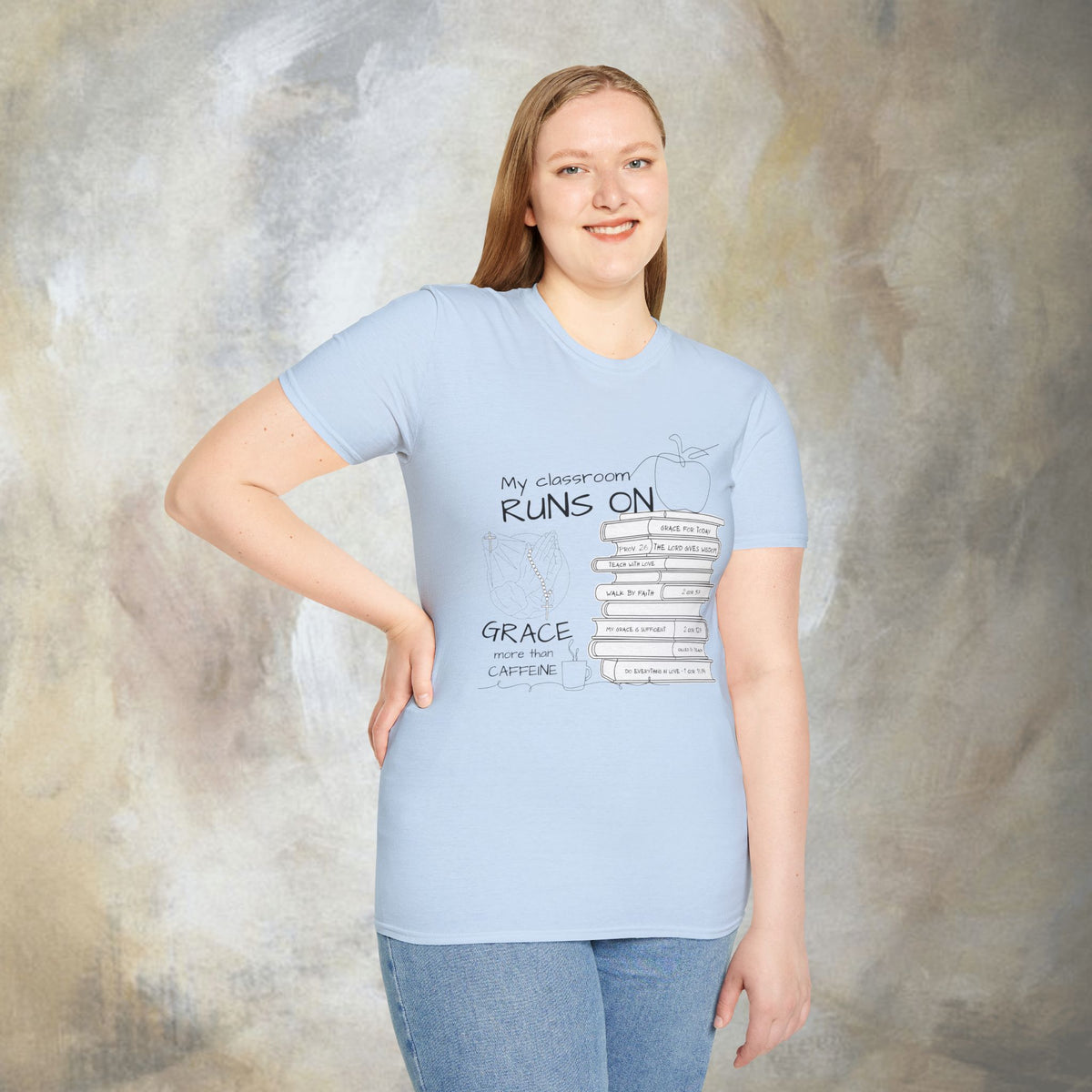 Teacher T-Shirt — “My Classroom Runs On Grace, Love & Prayer” Graphic Tee
